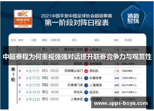 中超赛程为何重视强强对话提升联赛竞争力与观赏性
