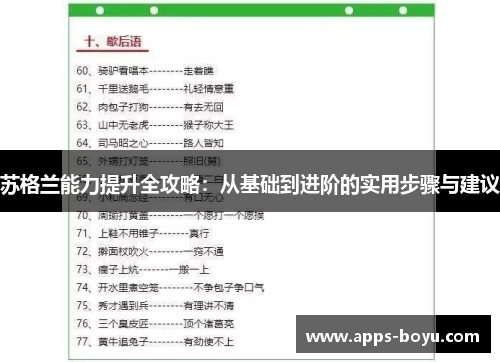 苏格兰能力提升全攻略：从基础到进阶的实用步骤与建议